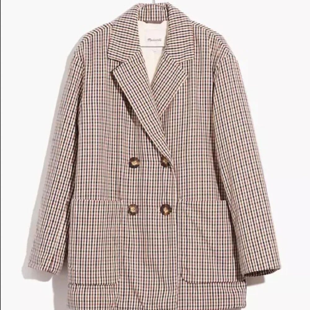 Madewell Quilted Plaid Insulated Blazer Jacket Shacket Black White Small - Picture 2 of 14